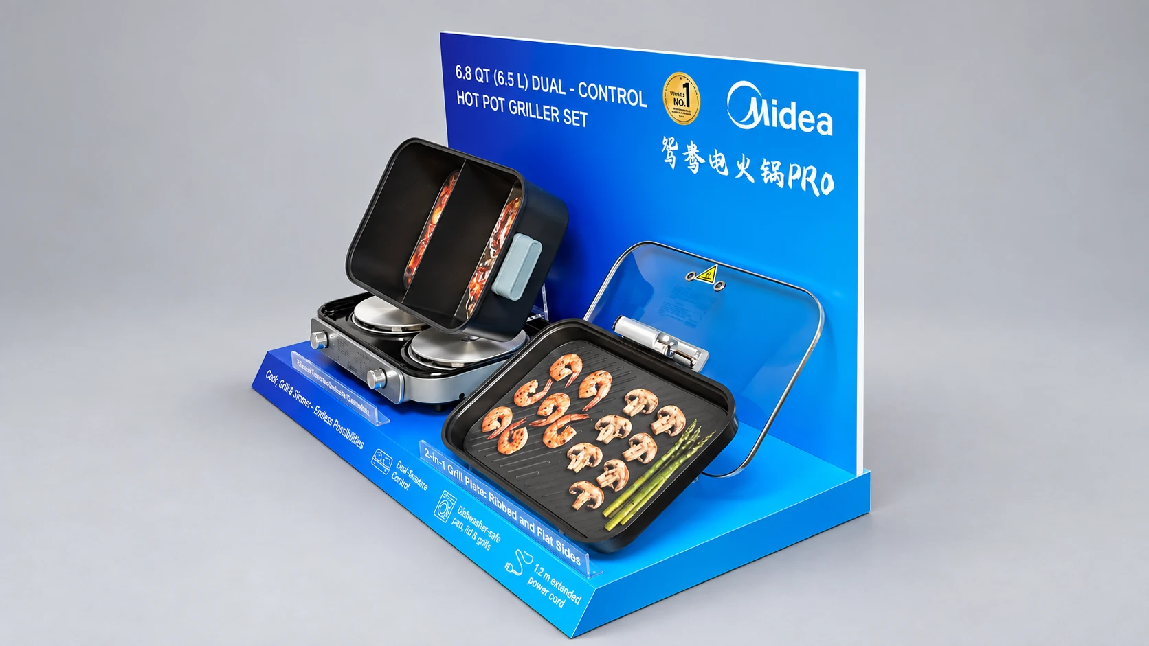 Opposite angle of the Midea cooking appliance stand and backboard