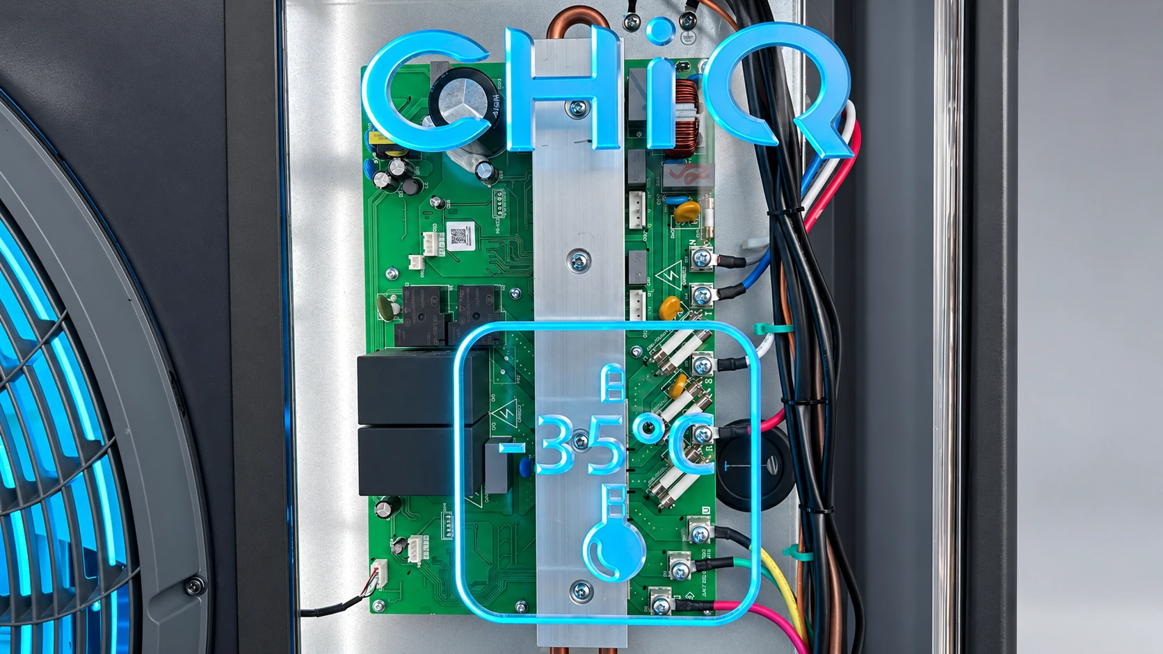 Visible circuit board and wiring behind the CHiQ graphic panel