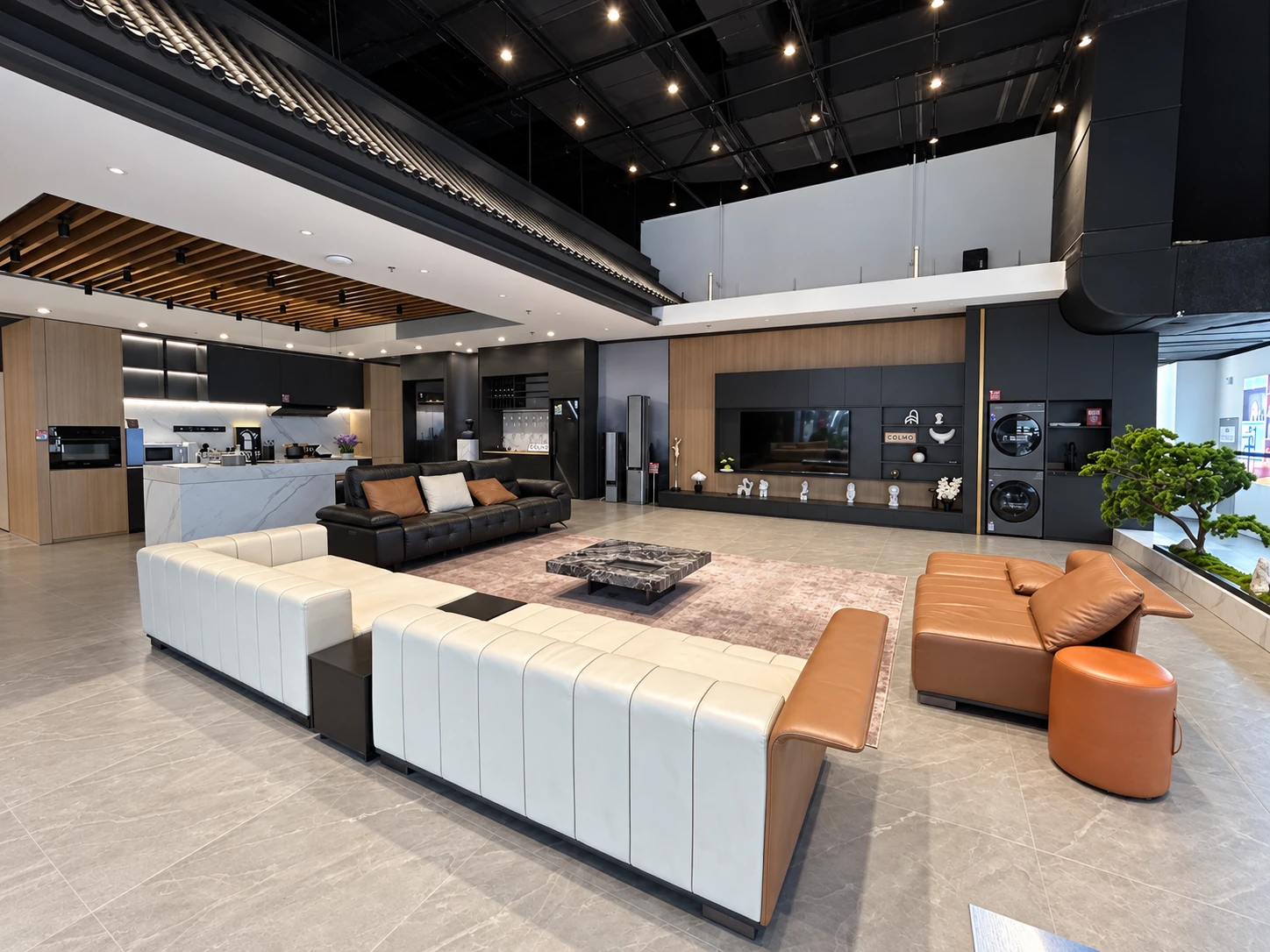 Furnished living setting with appliance and media wall